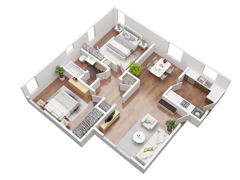 2 Bedroom Floorplan 3D